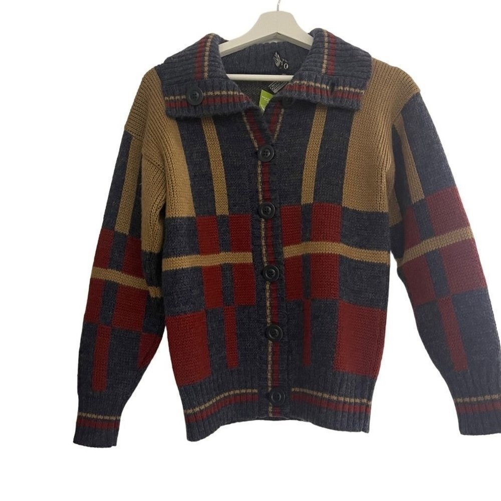 Smith vintage tartan style front buttons cardigan made in Spain sz 38 M - Picture 3 of 9